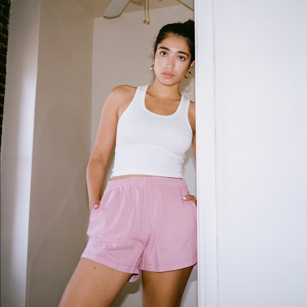 LAAP431 White Heavy 2x1 Rib Crop Tank